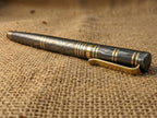 Damascus Steel Ballpoint Pen with Brass Accents - Hand-Forged - Gift Boxed