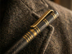 Damascus Steel Ballpoint Pen with Brass Accents - Hand-Forged - Gift Boxed