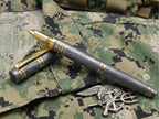 Damascus Steel Ballpoint Pen with Brass Accents - Hand-Forged - Gift Boxed