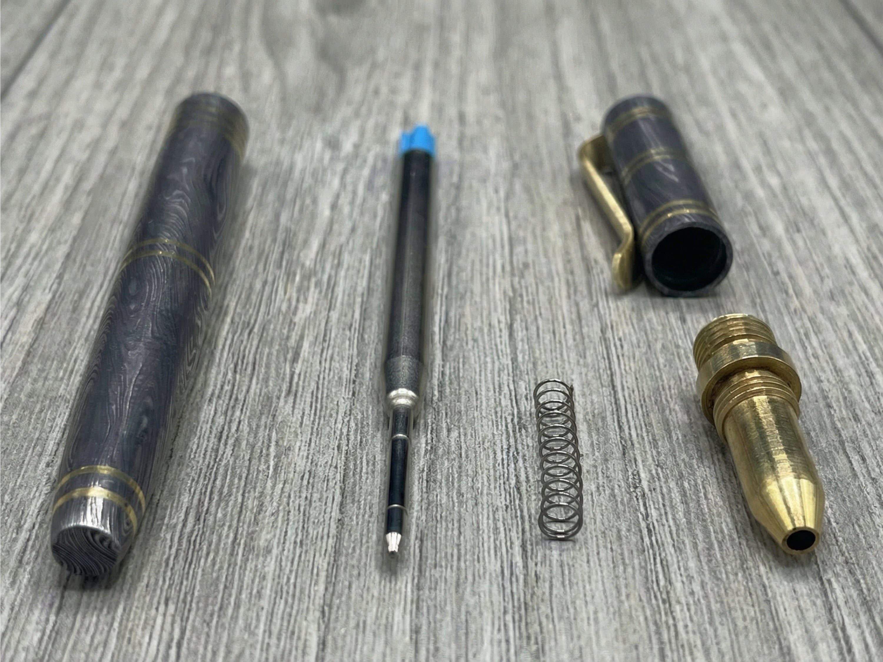 Damascus Steel Ballpoint Pen with Brass Accents - Hand-Forged - Gift Boxed